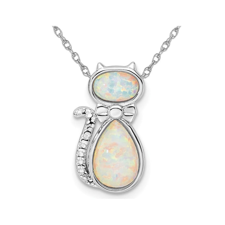 UPC: 709904068429 - Lab Created Opal Cat Pendant Necklace in Sterling Silver with Chain Image 1