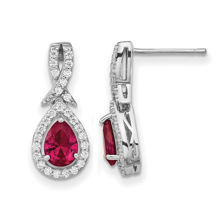 4/5 Carat (ctw) Lab Created Ruby Drop Earrings in Sterling Silver Image 1