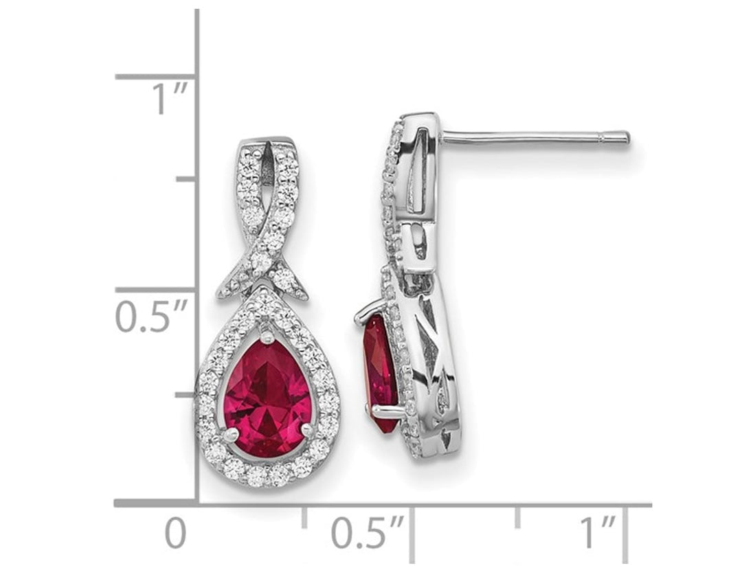 4/5 Carat (ctw) Lab Created Ruby Drop Earrings in Sterling Silver Image 3