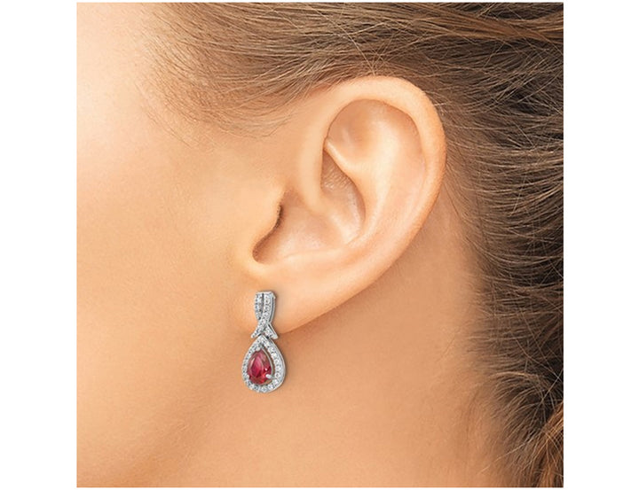 4/5 Carat (ctw) Lab Created Ruby Drop Earrings in Sterling Silver Image 4