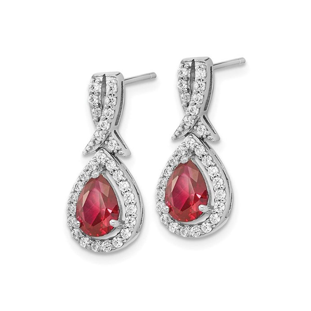 4/5 Carat (ctw) Lab Created Ruby Drop Earrings in Sterling Silver Image 4