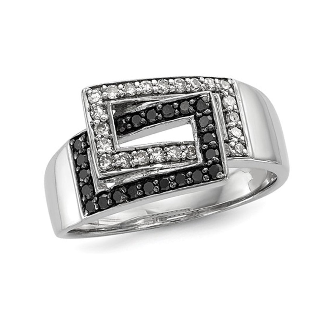 2/5 Carat (ctw) Black and White Diamond Interlocking Ring in Sterling Silver Image 1