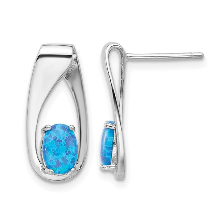 Lab Created Blue Opal Dangle Earrings in Sterling Silver Image 1