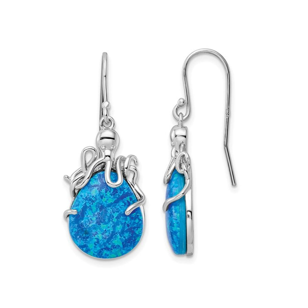 Lab Created Blue Opal Octopus Dangle Earrings in Sterling Silver Image 1