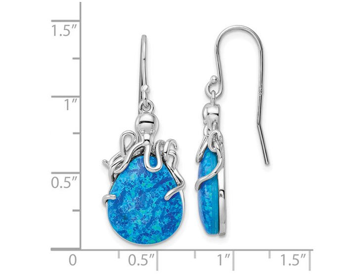 Lab Created Blue Opal Octopus Dangle Earrings in Sterling Silver Image 3