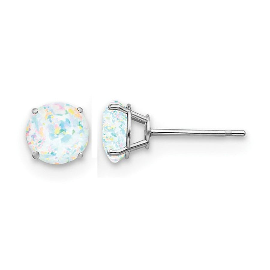 14K White Gold Solitaire Earring with Lab Created Opals (6mm) Image 1