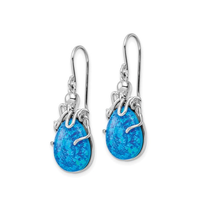 Lab Created Blue Opal Octopus Dangle Earrings in Sterling Silver Image 4