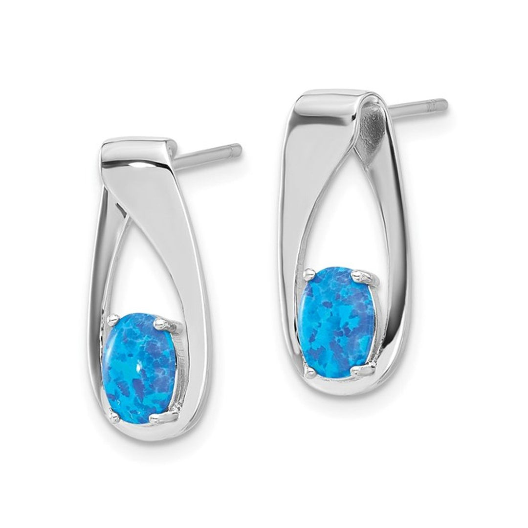 Lab Created Blue Opal Dangle Earrings in Sterling Silver Image 3