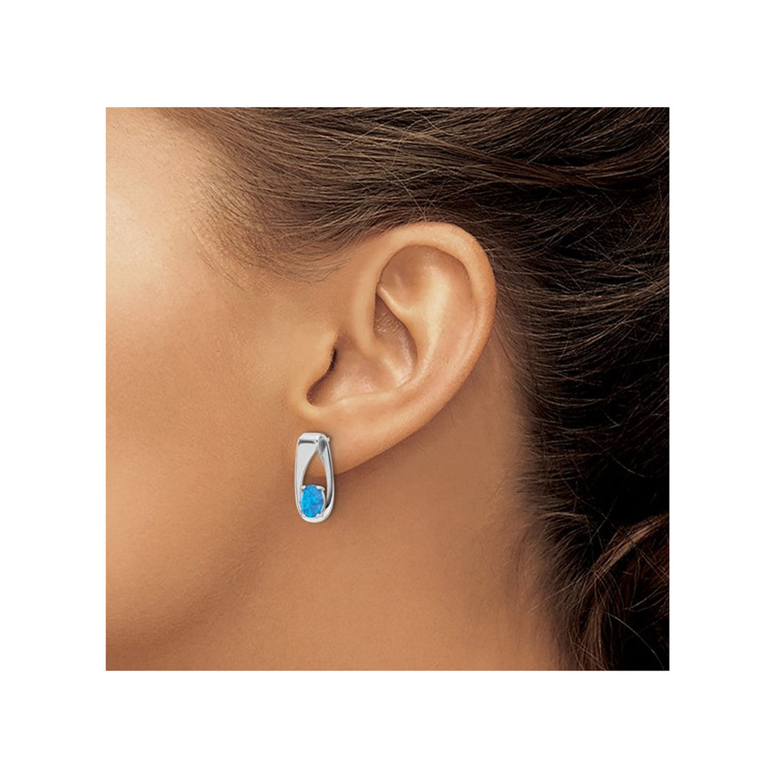 Lab Created Blue Opal Dangle Earrings in Sterling Silver Image 4