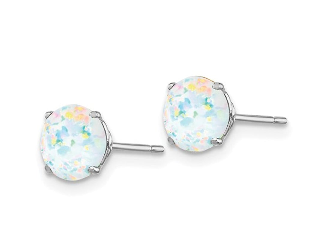 14K White Gold Solitaire Earring with Lab Created Opals (6mm) Image 3