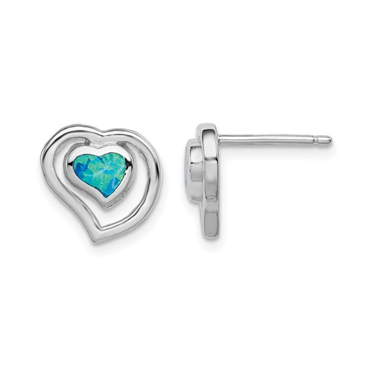 Lab-Created Blue Opal Heart Earrings in Sterling Silver Image 1