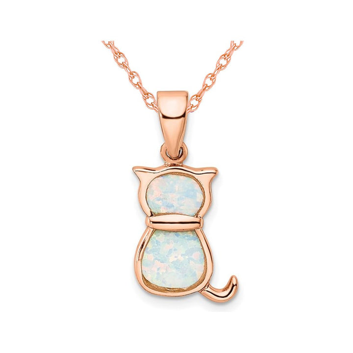 UPC: 709904068412 - Lab Created Opal Cat Pendant Necklace in Rose Plated Sterling Silver with Chain Image 1