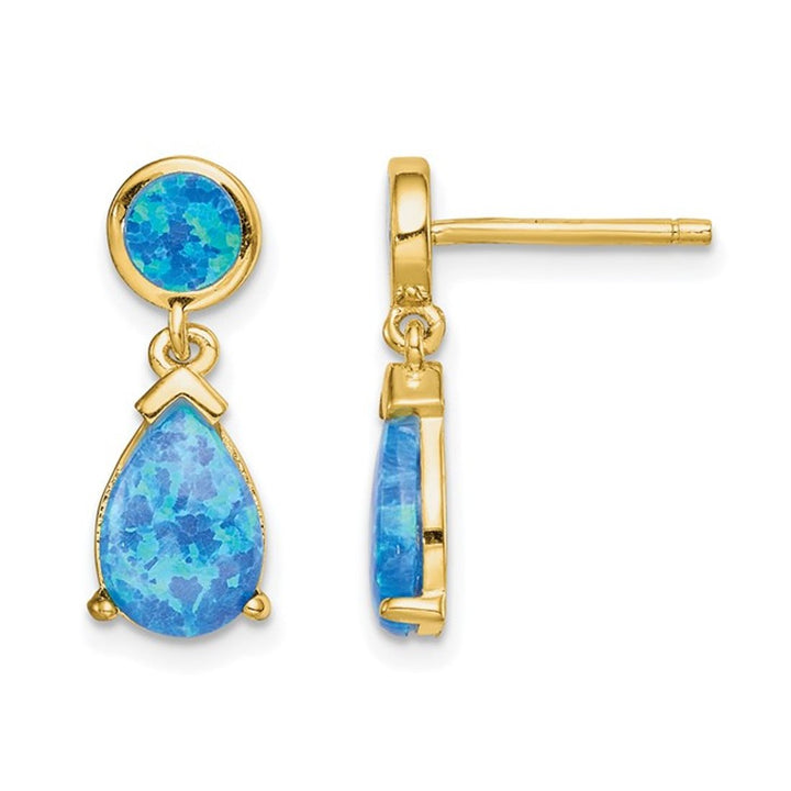 Lab-Created Blue Opal Drop Earrings in Yellow Plated Sterling Silver Image 1