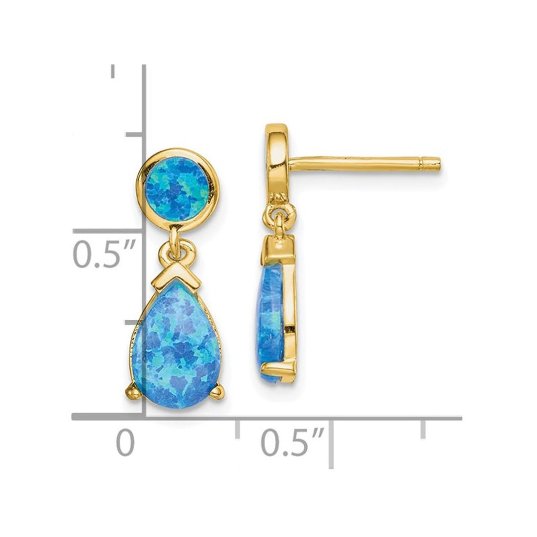 Lab-Created Blue Opal Drop Earrings in Yellow Plated Sterling Silver Image 3