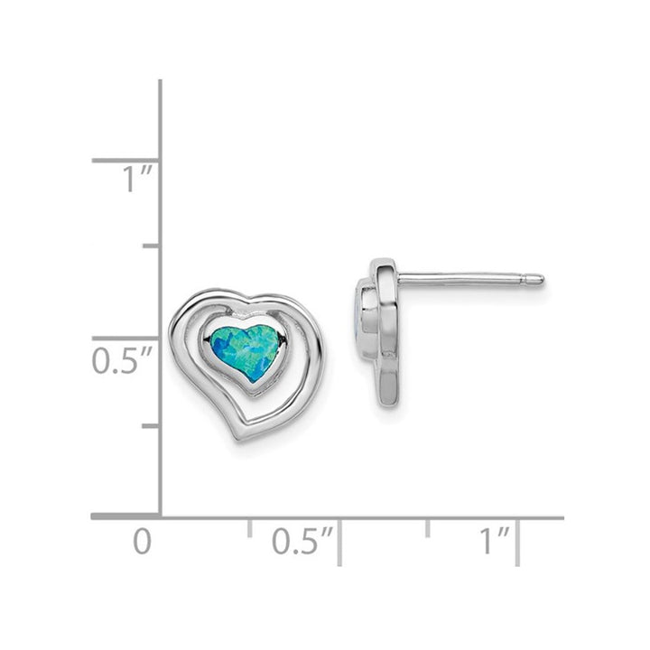 Lab-Created Blue Opal Heart Earrings in Sterling Silver Image 3