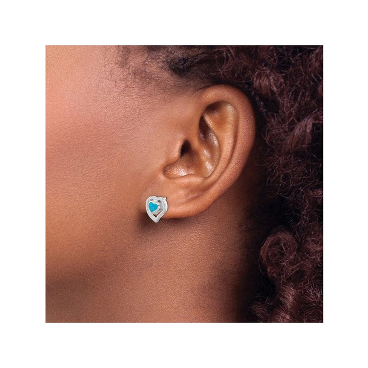 Lab-Created Blue Opal Heart Earrings in Sterling Silver Image 4