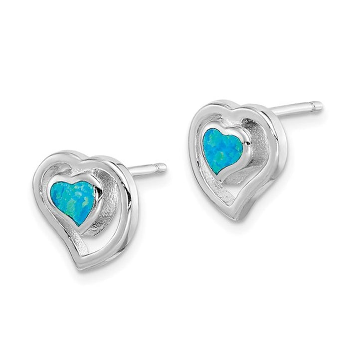 Lab-Created Blue Opal Heart Earrings in Sterling Silver Image 4