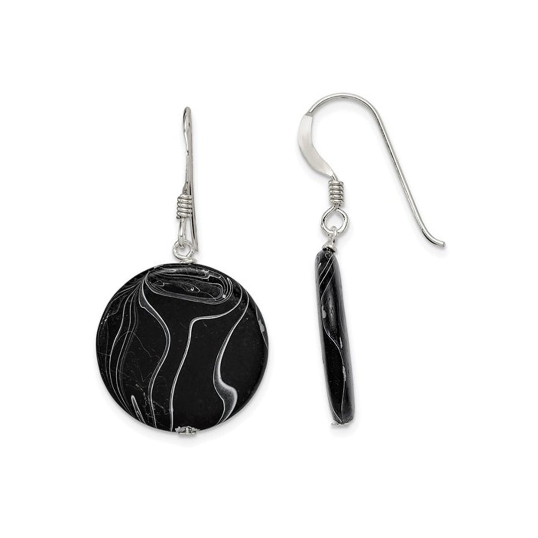 Sterling Silver Black Agate Disc Dangle Earrings Image 1