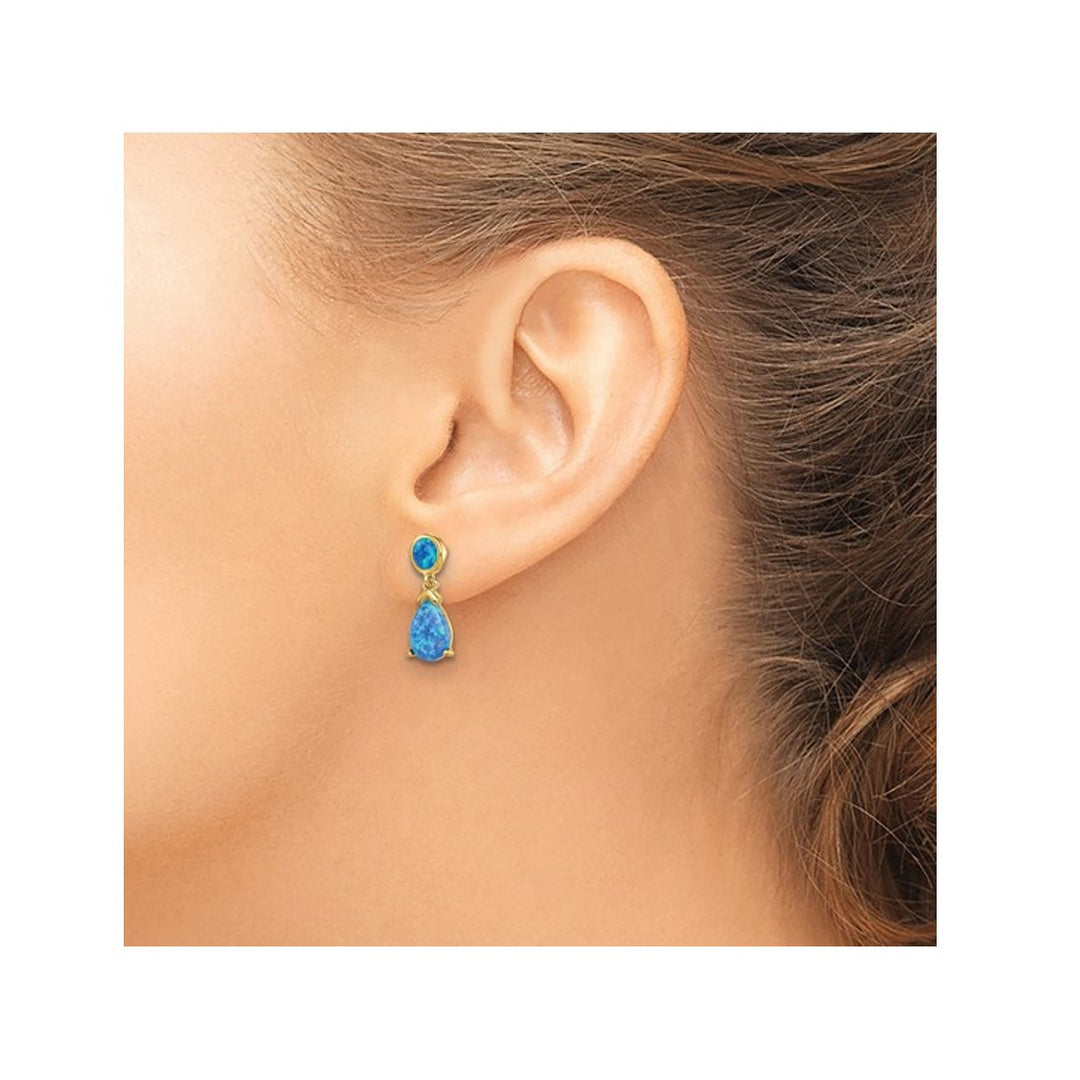 Lab-Created Blue Opal Drop Earrings in Yellow Plated Sterling Silver Image 4