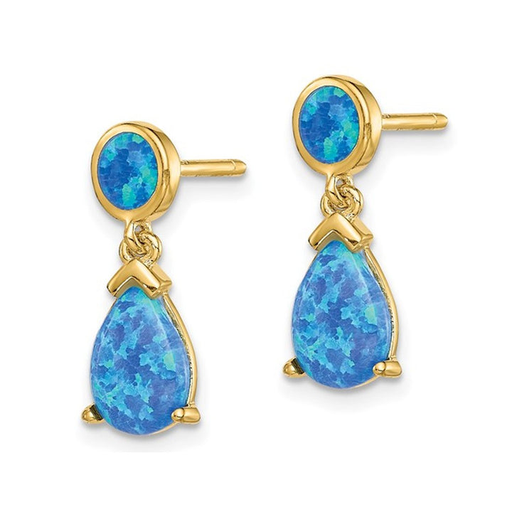 Lab-Created Blue Opal Drop Earrings in Yellow Plated Sterling Silver Image 4