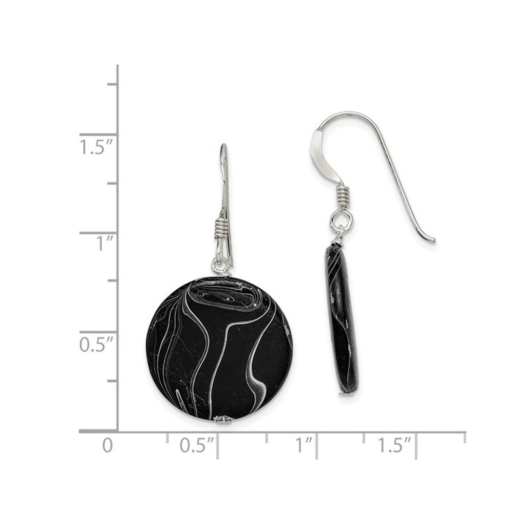 Sterling Silver Black Agate Disc Dangle Earrings Image 3