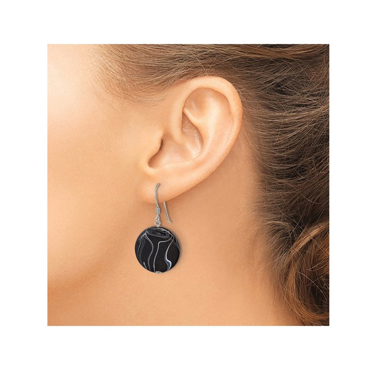 Sterling Silver Black Agate Disc Dangle Earrings Image 4