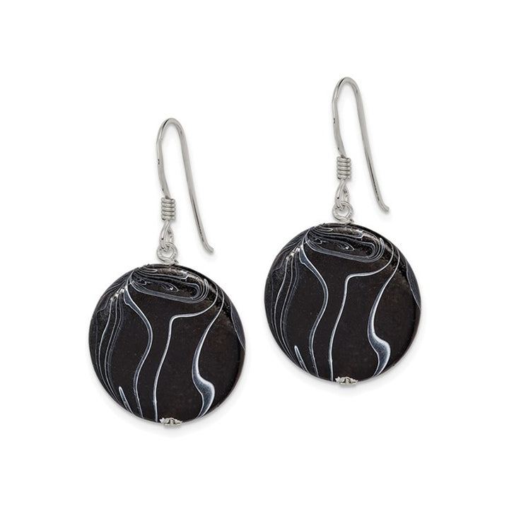 Sterling Silver Black Agate Disc Dangle Earrings Image 4