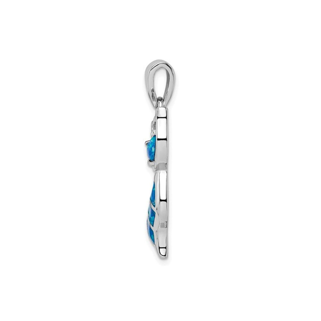 Lab-Created Blue Opal Cat Pendant Necklace in Sterling Silver with Chain Image 4