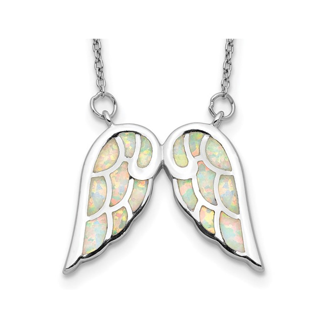 Lab-Created Opal Wings Pendant Necklace in Sterling Silver with Chain (16.5 inches) Image 1