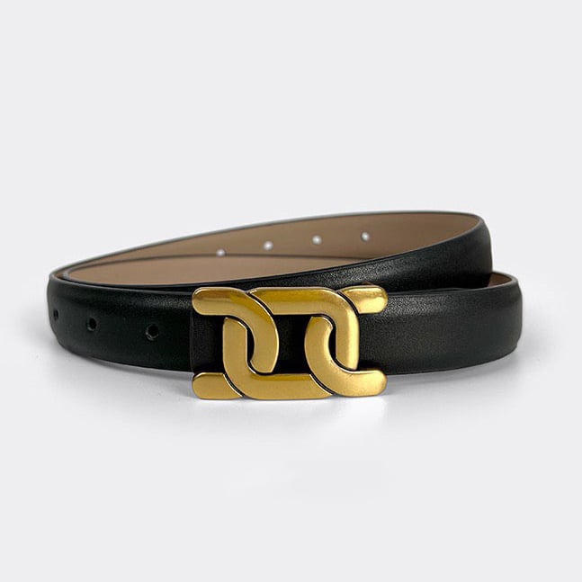 Women Retro Double Letter C Buckle Leather Belt Image 1