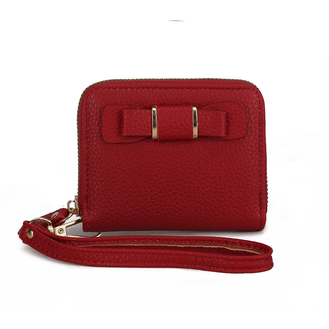 MKFCollection Compact Wallet With Wrist Strap - Vegan Leather Designer Handbag Image 6