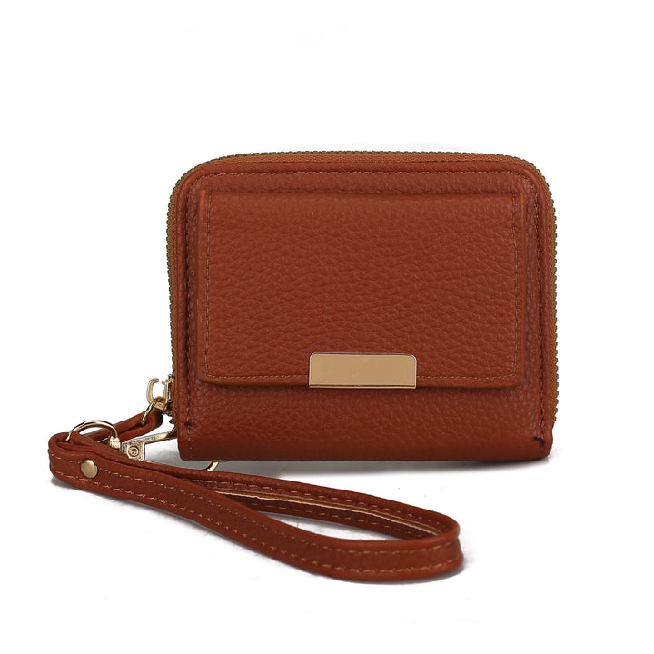 MKFCollection Compact Wallet With Wrist Strap - Vegan Leather Designer Handbag Image 7