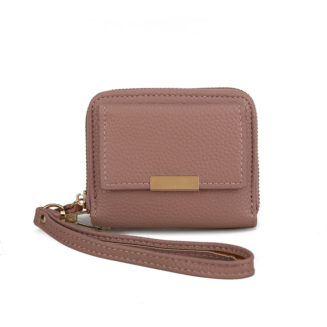 MKFCollection Compact Wallet With Wrist Strap - Vegan Leather Designer Handbag Image 9