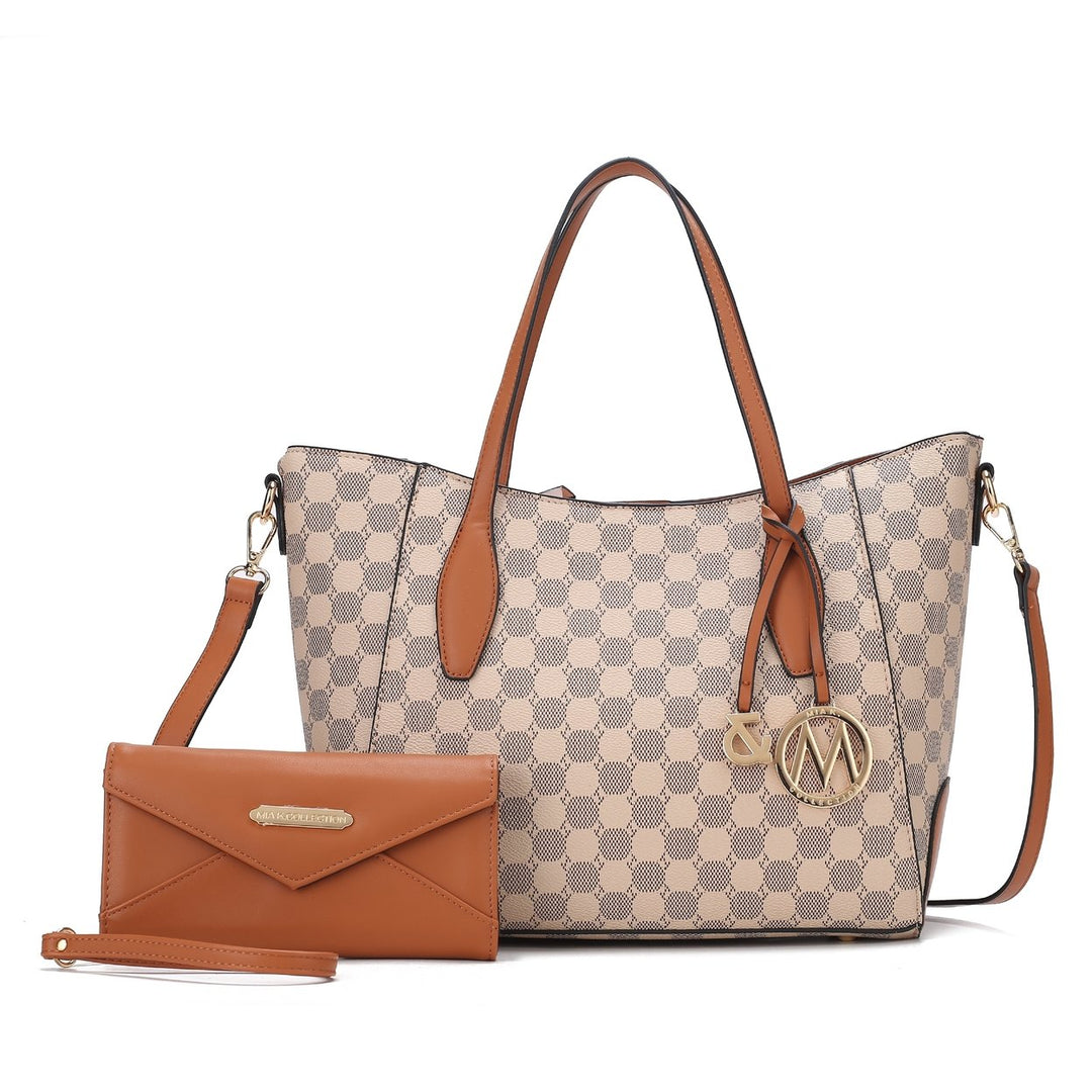 MKFCollection Gianna Tote Bag and Wallet Set - Vegan Leather Designer Handbag Image 3