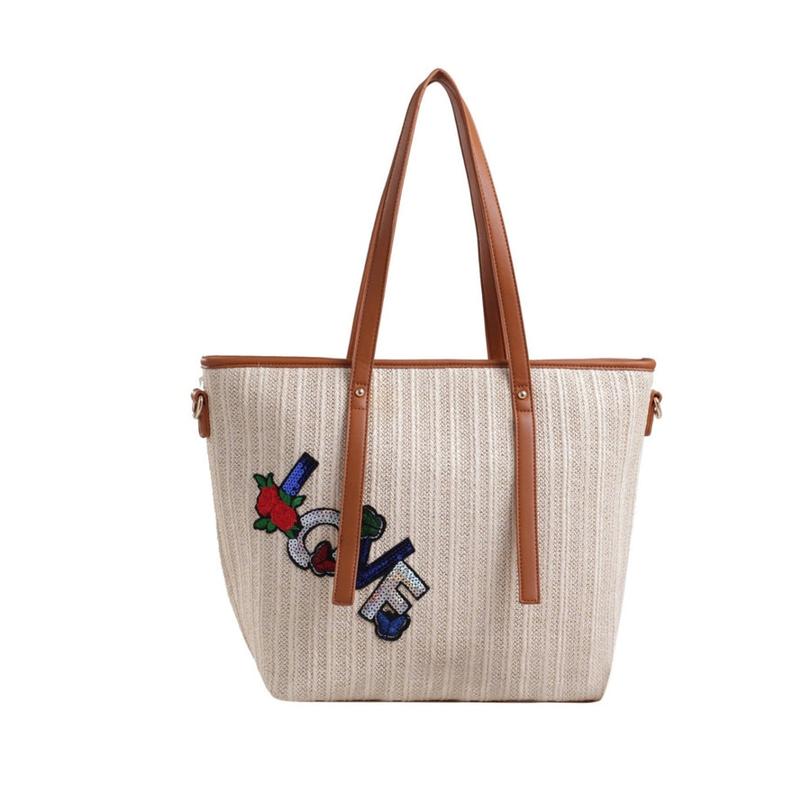 MKFCollection Hampton Woven Beach Tote Bag - Vegan Leather Designer Handbag Image 1