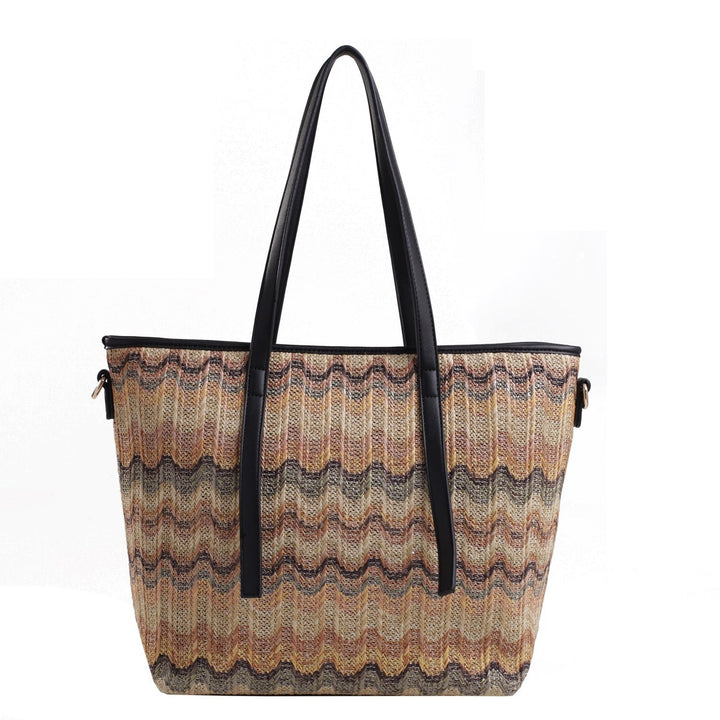 MKFCollection Hampton Woven Beach Tote Bag - Vegan Leather Designer Handbag Image 2