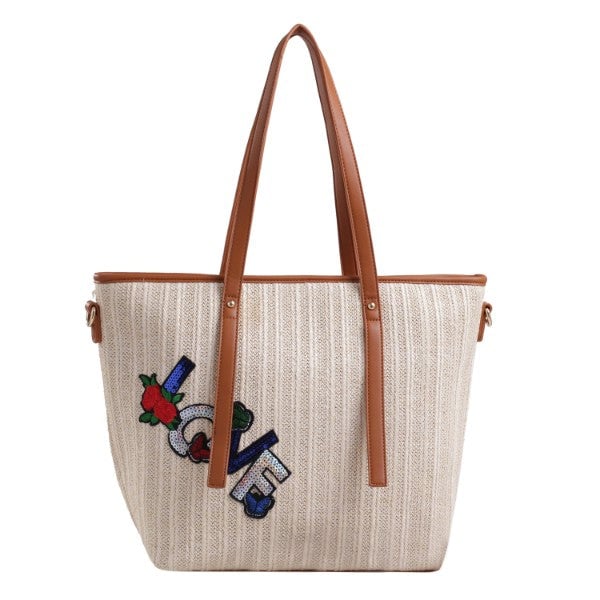 MKFCollection Hampton Woven Beach Tote Bag - Vegan Leather Designer Handbag Image 4