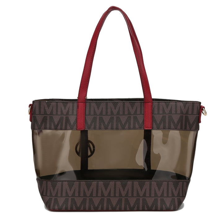 MKFCollection Belinda Signature Tote Bag and Pouch Set - Vegan Leather Designer Image 3