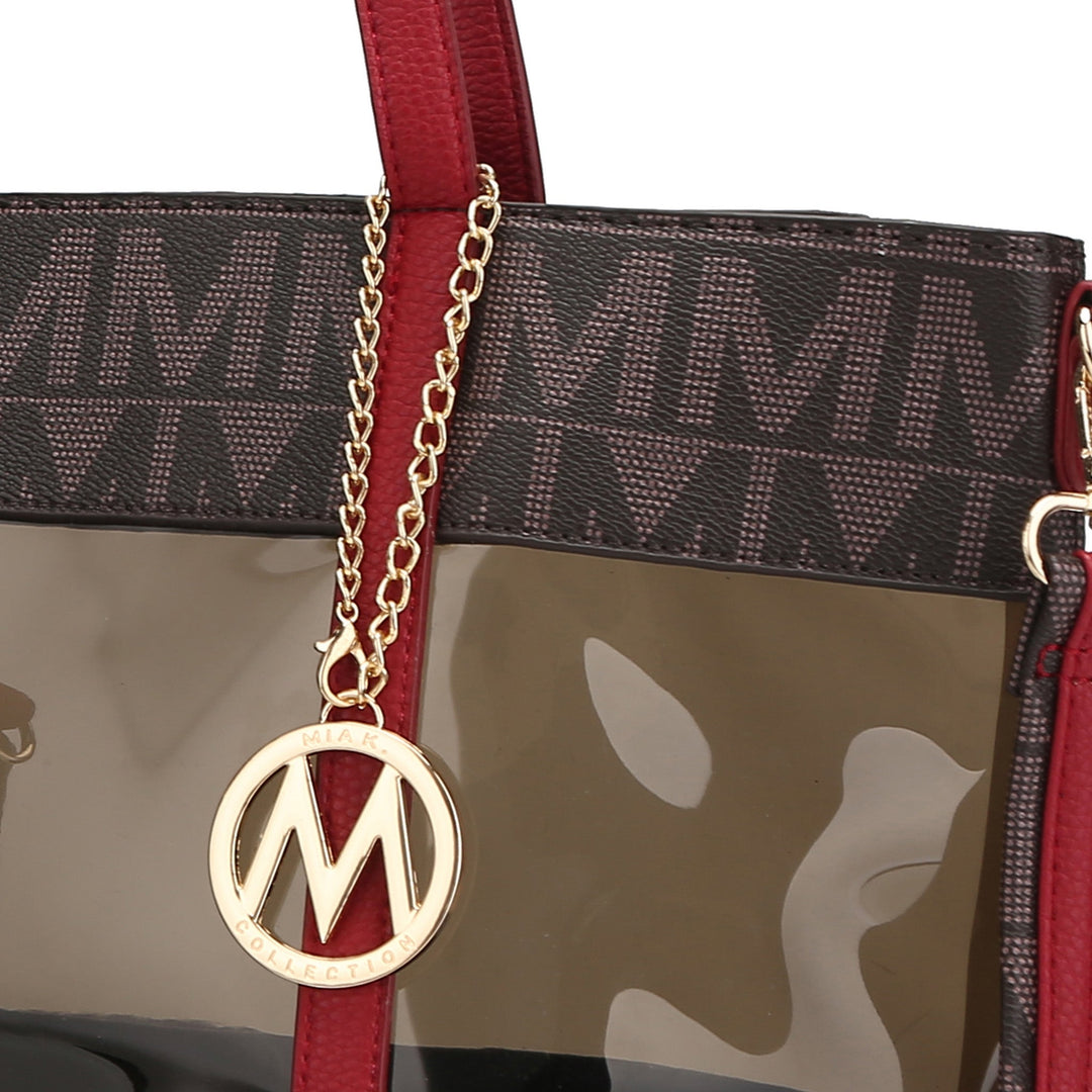 MKFCollection Belinda Signature Tote Bag and Pouch Set - Vegan Leather Designer Image 4