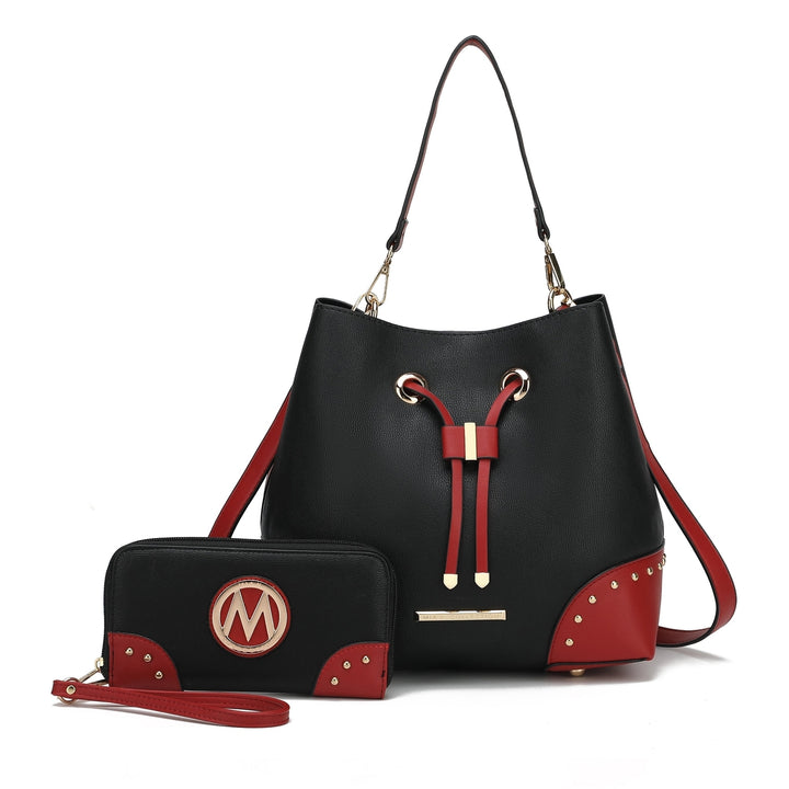 MKFCollection Bella Bucket Bag and Wallet Set - Vegan Leather Designer Handbag Image 4