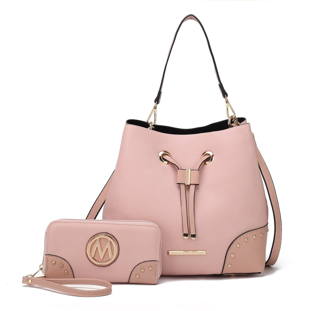 MKFCollection Bella Bucket Bag and Wallet Set - Vegan Leather Designer Handbag Image 4