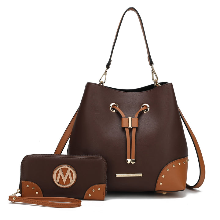 MKFCollection Bella Bucket Bag and Wallet Set - Vegan Leather Designer Handbag Image 6