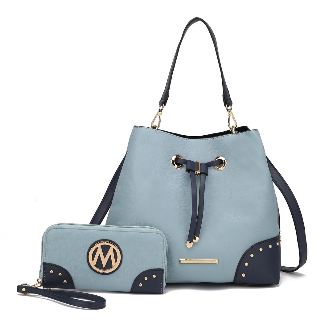 MKFCollection Bella Bucket Bag and Wallet Set - Vegan Leather Designer Handbag Image 10