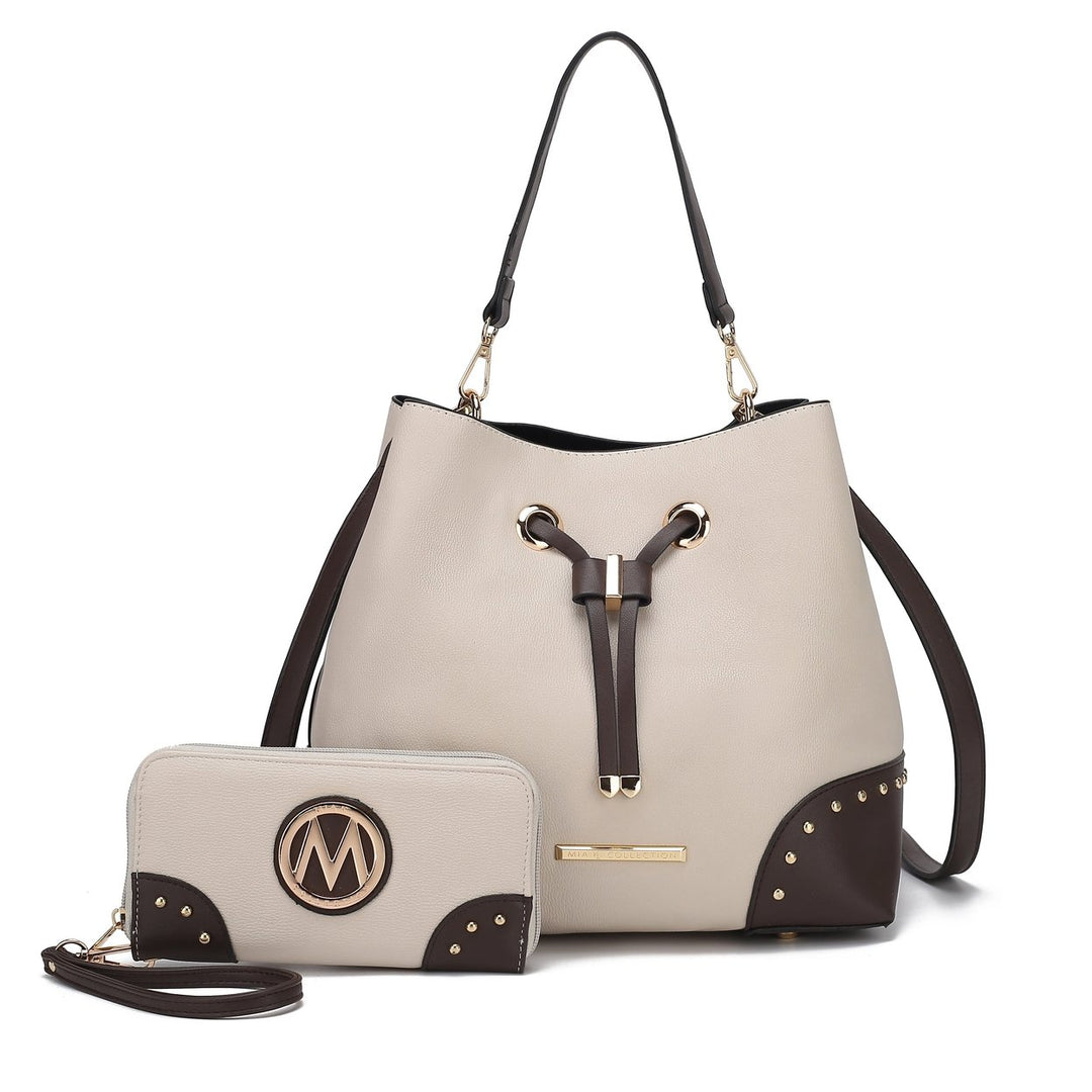 MKFCollection Bella Bucket Bag and Wallet Set - Vegan Leather Designer Handbag Image 11