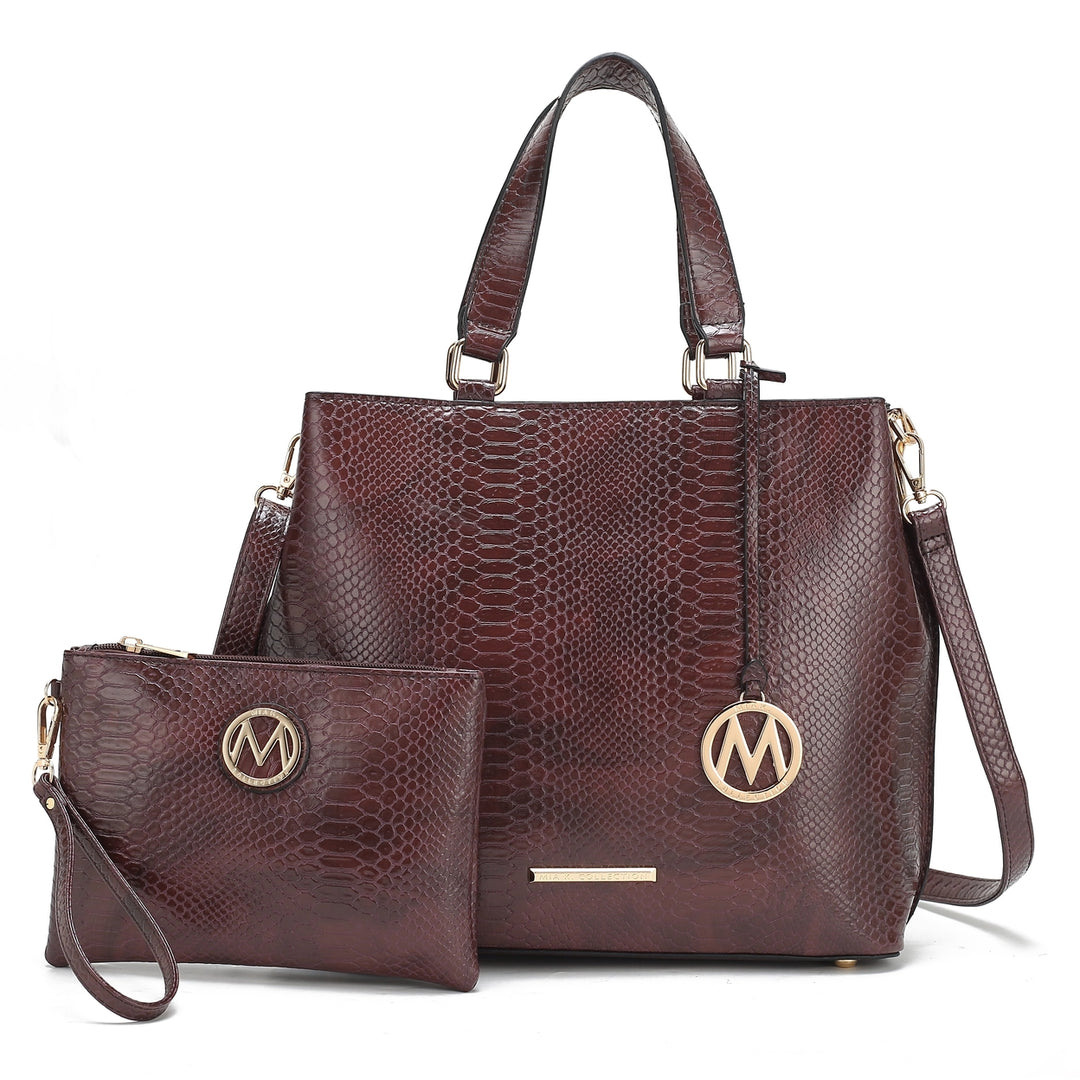 MKFCollection Beryl Embossed Tote Bag and Wristlet Set - Vegan Leather Designer Image 3