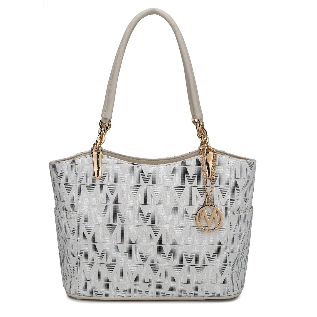 MKFCollection Braylee Signature Tote Bag - Vegan Leather Designer Handbag Image 3