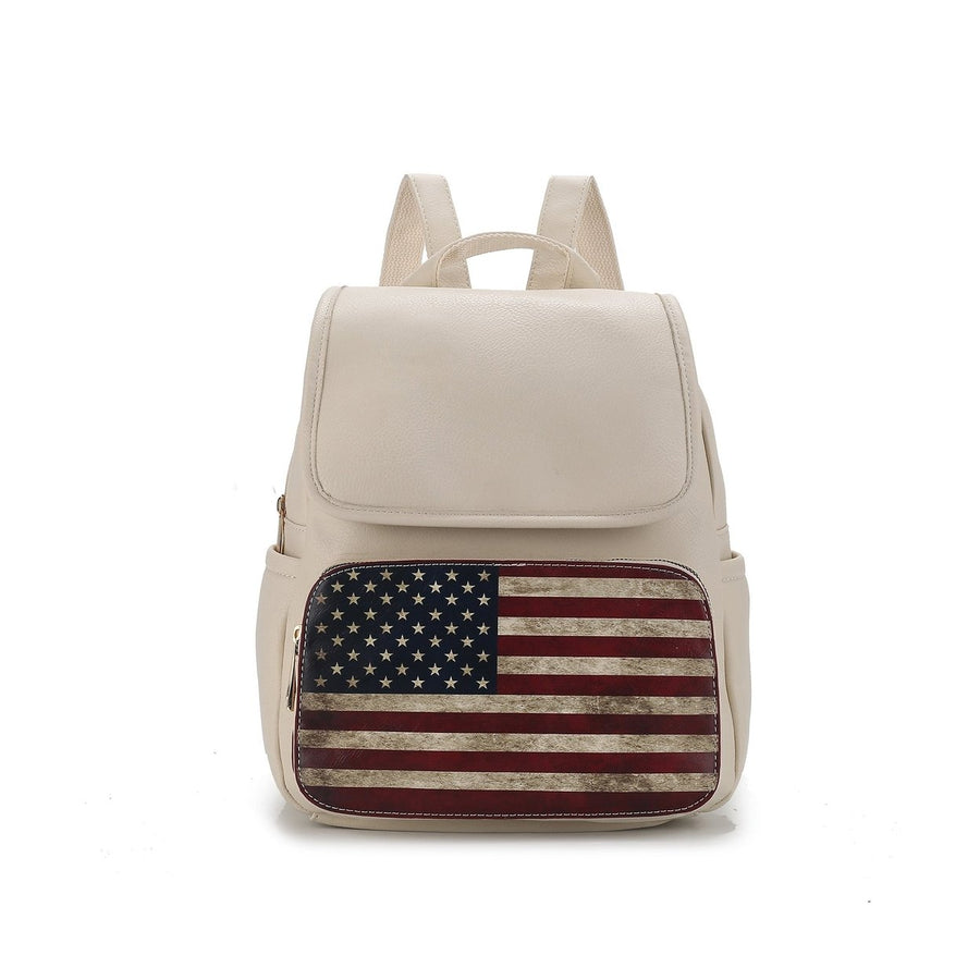 MKFCollection Regina Printed Flag Backpack - Vegan Leather Designer Handbag Image 1