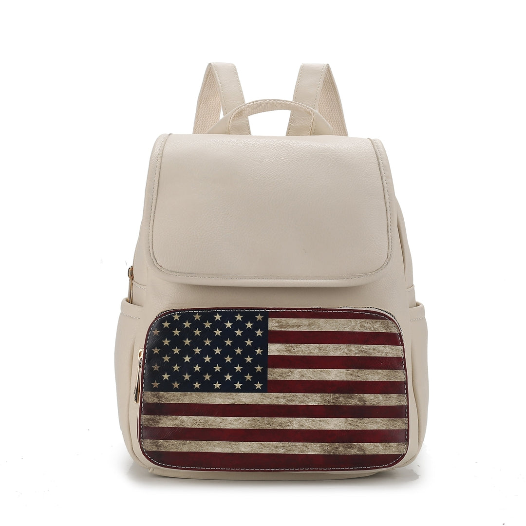 MKFCollection Regina Printed Flag Backpack - Vegan Leather Designer Handbag Image 2