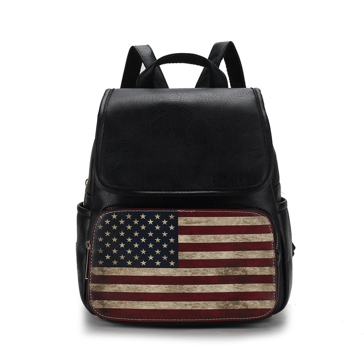 MKFCollection Regina Printed Flag Backpack - Vegan Leather Designer Handbag Image 3