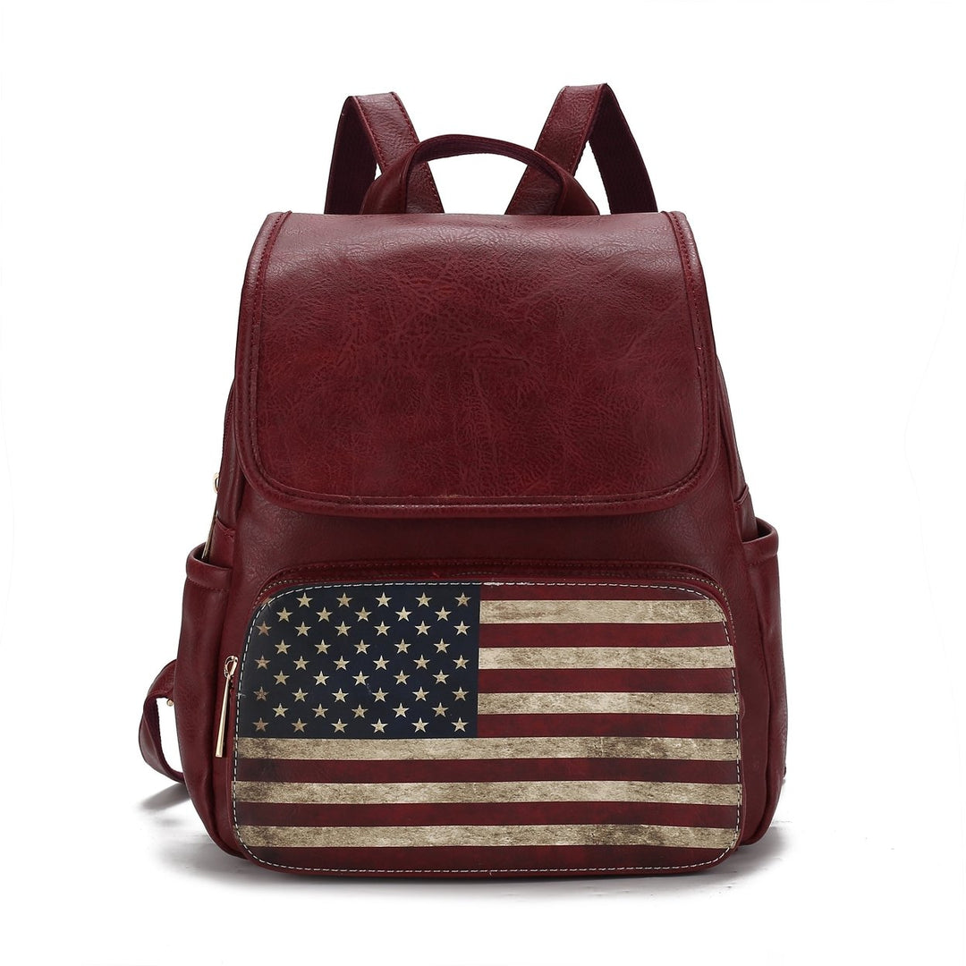 MKFCollection Regina Printed Flag Backpack - Vegan Leather Designer Handbag Image 4